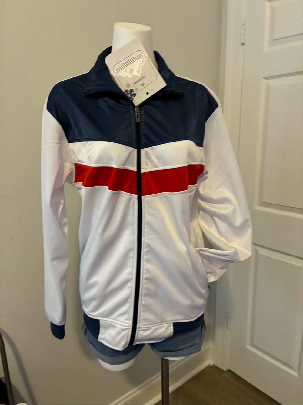 Women's Retro Varsity Zip Jacket - Navy/White/Red